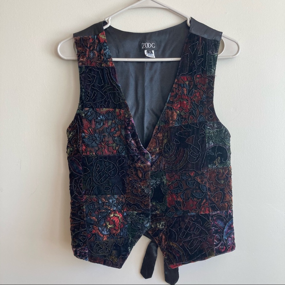Vintage Velvet Beaded Embroidery Button Down Vest
